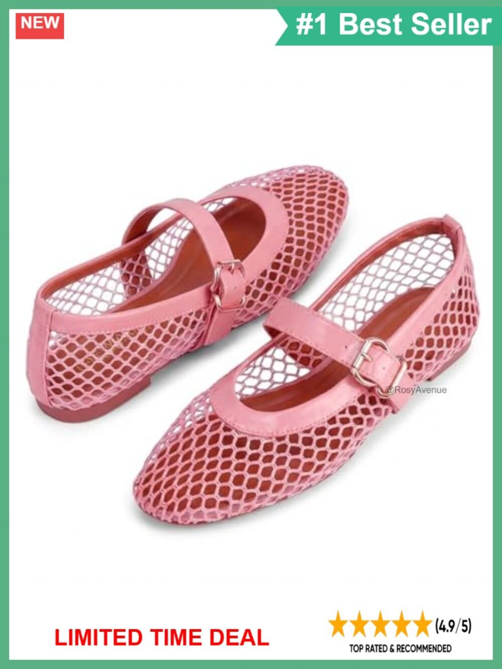 Mesh Ballet Flats with Buckle Strap Non-Slip Cushioned Faux Leather